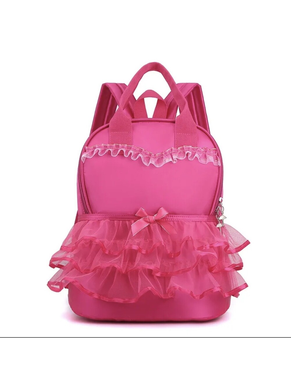 Hot Pink Dance Bag Backpack Zipper Ruffle Bow Top Ballerina
